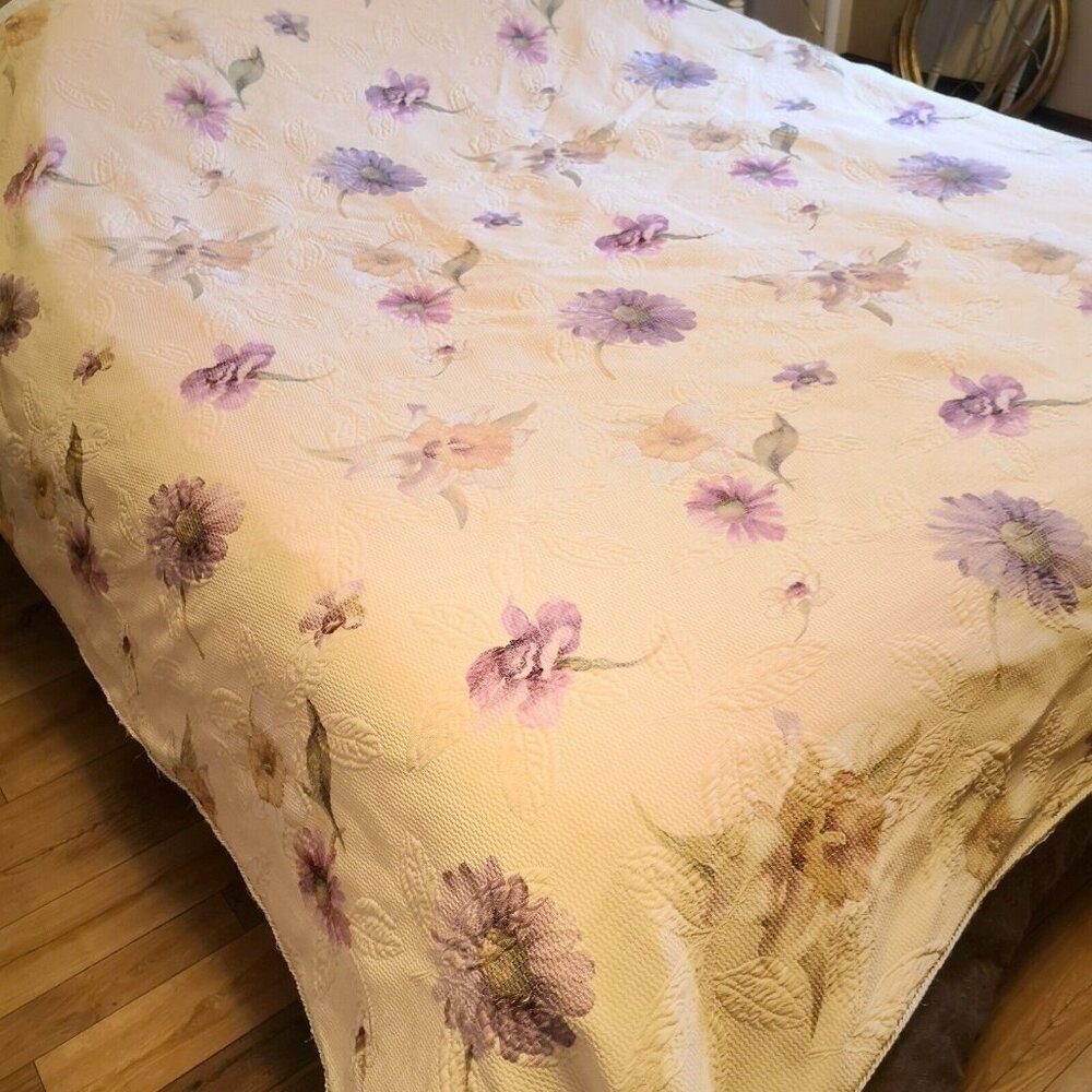 Vintage West Point Stevens Queen Duvet Cover Yellow Embossed Purple Daisies  USA